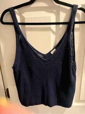 Abercrombie & Fitch Navy Crochet-Trim V-Neck Knit Tank